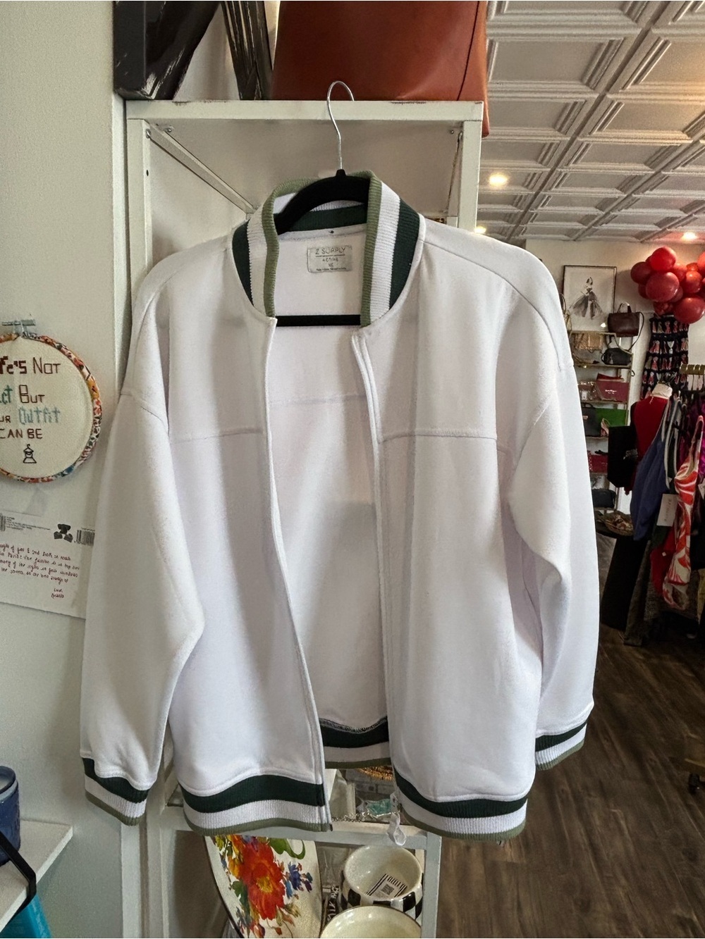 Z Supply White Jacket with Green and Light Green Trim